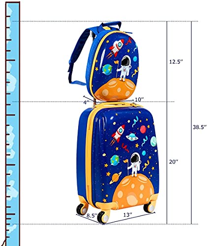 Kids Luggage 12" Toddler Backpack & 18" Travel Suitcase with Wheels (2 Count)