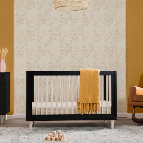 Lolly 3-in-1 Convertible Baby Crib, Black and Washed Natural