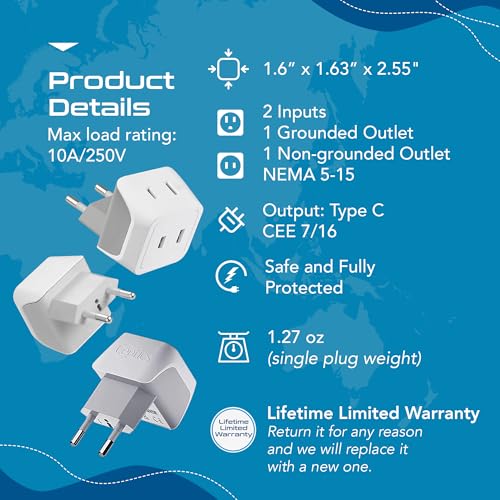 European Travel Plug Adapter (3 Count)