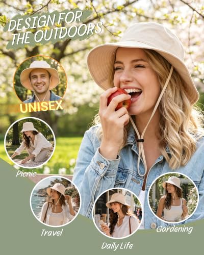 Water Resistant Sun UPF 50+ Bucket Hat Protection Packable Brimmed Boonie for Women Men Summer Lightweight Hiking Outdoor Cap Beige