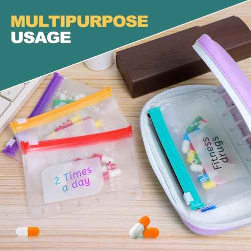 A7 Waterproof Pill Organizer with 7 PCS L Size Zippered Pill Pouches for A7 Binder (7 Count)