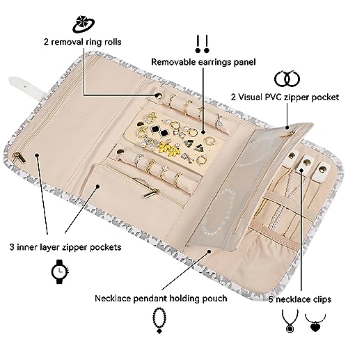 Large Travel Jewelry Organizer Roll for Women