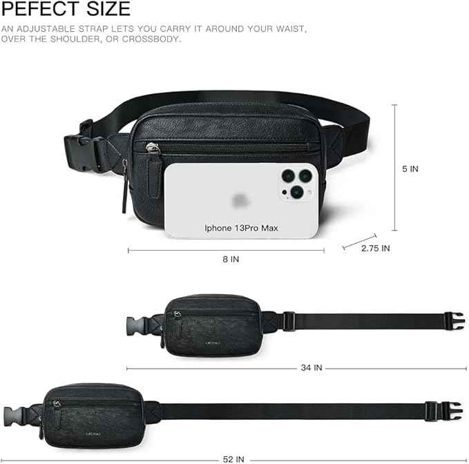 2L Fanny Packs Everywhere Belt Bag Small Fashion Crossbody Waist Pack Faux Leather Waterproof Sling Chest Bag For Women Trendy Black