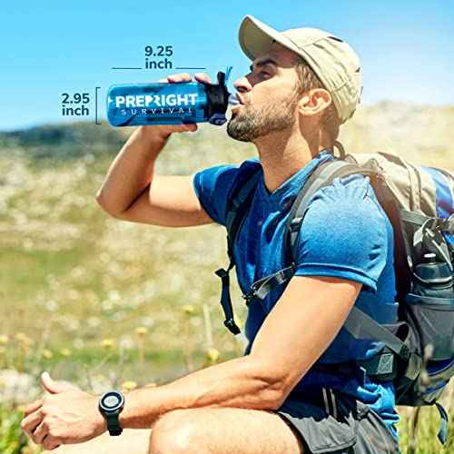 Survival – 4-Stage Water Filter Bottle, BPA-Free 22oz Camping Water Bottle with Built-In Compass, Travel and Emergency Preparedness Gear, Purple