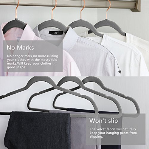 Gray Velvet Hangers 30 Pack Non Slip Heavy Duty Rose Gold Hooks (30 Count)