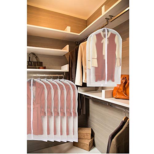 Garment Bags for Hanging Clothes 24'' x 48'' Long Suit Dust Hanging Garment Bag White Breathable Suit Covers for Closet Full Zipper Dust Cover for Dance Dress Clothes Pack of 6 (6 Count)