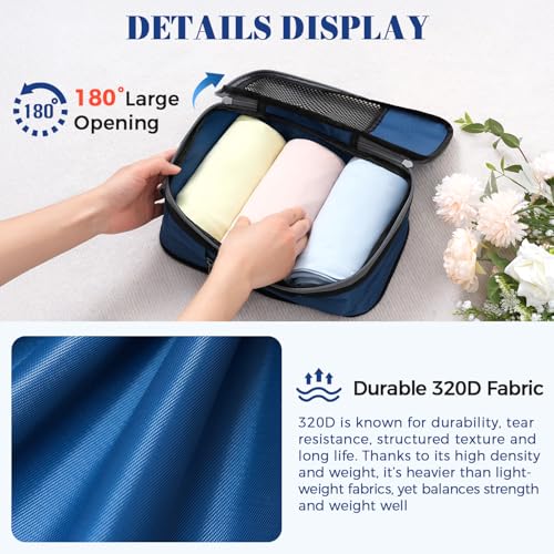 4 Set/6 Set/8 Set Compression Packing Cubes Travel Accessories Expandable Packing Organizers(HalfMesh,8-Navy)