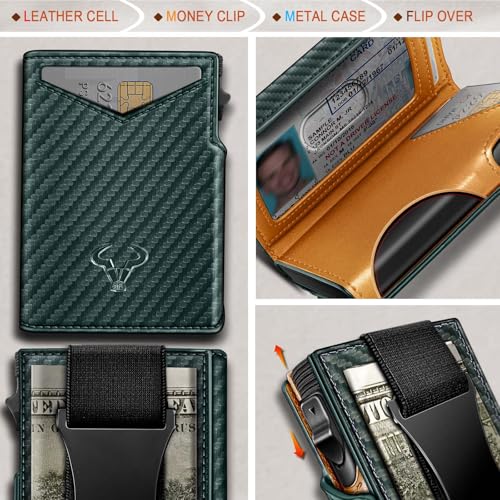 Men Slim Leather Wallet Metal Case Money Clip