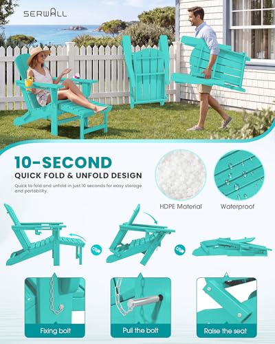 2 Pcs HDPE Folding Adjustable Adirondack Chair with Ottoman (2 Count)