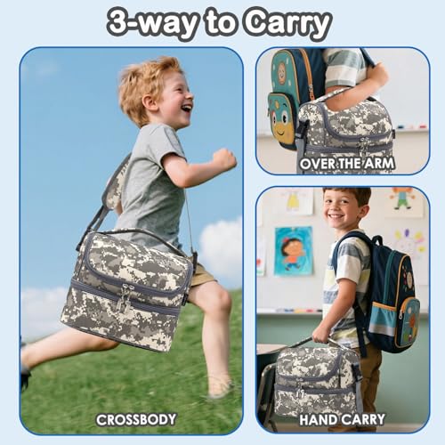 Kids Double Decker Cooler Insulated Lunch Bag Large Tote for Boys