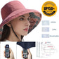 Womens Sun Hats Wide Brim Reversible Bucket Cotton Hat Packable Summer Travel Cap with Hat Clip