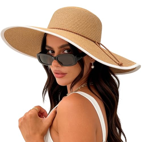 Women Twine Wide Brim Straw Hats Big Floppy Summer Hat Foldable Roll up Cap Beach Sun Hat UPF 50+
