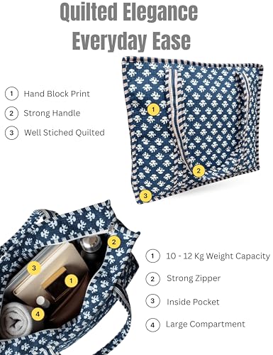 100% Cotton Quilted Tote Bag For Women