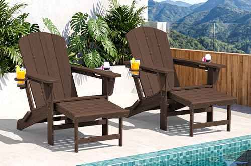 2 Pcs HDPE Folding Adjustable Adirondack Chair with Ottoman (2 Count)