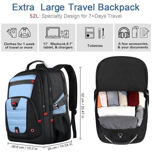 52L Extra Large Travel Backpack for Men&Women
