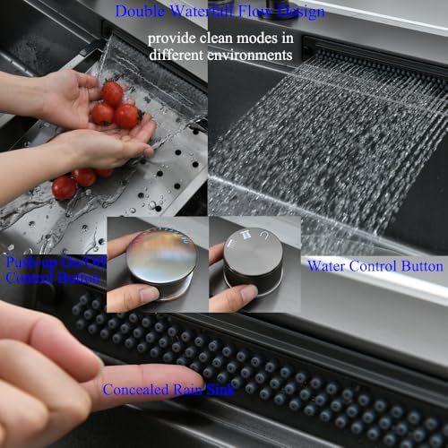 33x22 Black Waterfall Drop In Kitchen Sink with Fuacet Combo