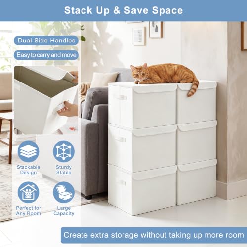 Large 17" 42 Quarts Collapsible Stackable Storage Bins with Lids [3 (3 Count)