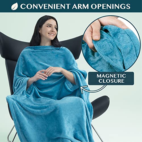 Compact 2-in-1 Travel Blanket Pillow for Airplane Flight, Teal Blue