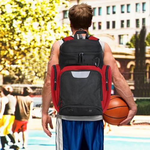 Large Basketball Backpack Sports Gym Bag with Ball Holder Ventilated Shoe Compartment Insulated Cooler Pockets Reflective Strips Fence Hook for Men Athletic Training