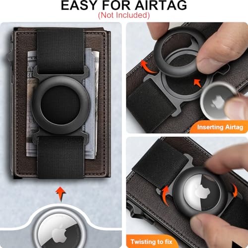Men Airtag Leather Wallet Metal Case Money Clip