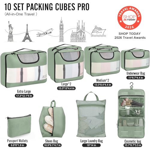 10 Set Packing Cubes for Travel Essentials (99 Count)