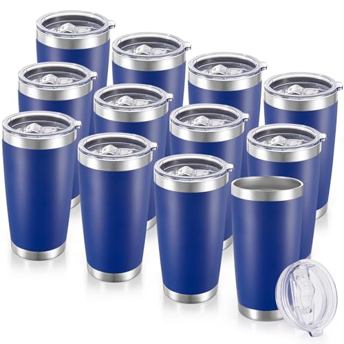 20 oz Tumblers Bulk Stainless Steel Tumbler with Lid Double Wall Vacuum Insulated Coffee Mug 20oz Powder Coated Cup for Hot and Cold Drinks (12 Count)