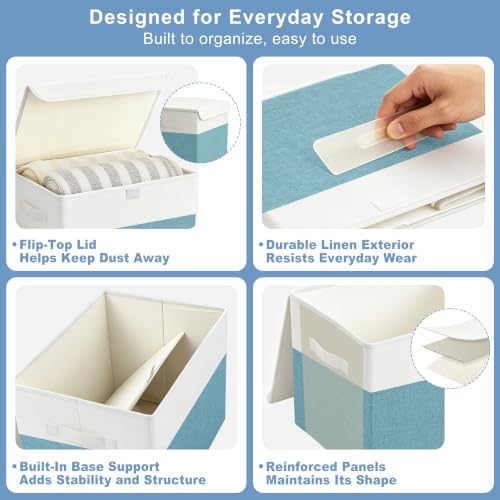 Large 22 Quart Linen Fabric Foldable Storage Bin Cube Organizer Basket with Flip (4 Count)