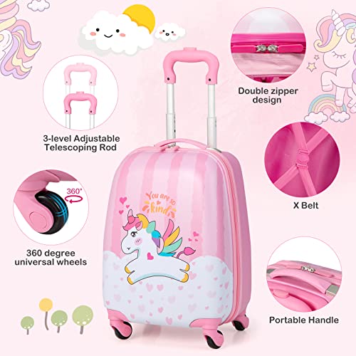 Kids Luggage 12" Toddler Backpack & 16" Travel Suitcase with Wheels (2 Count)