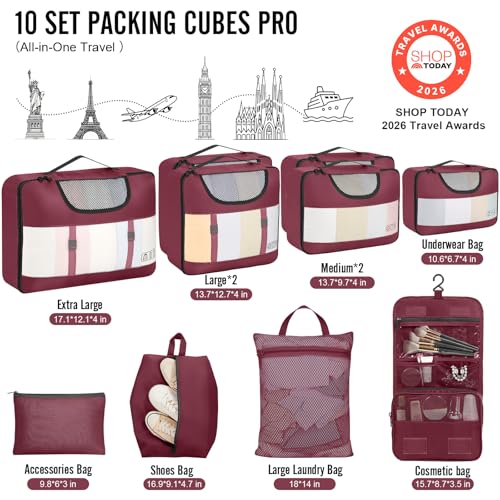 10 Set Packing Cubes for Travel Essentials (10 Count)