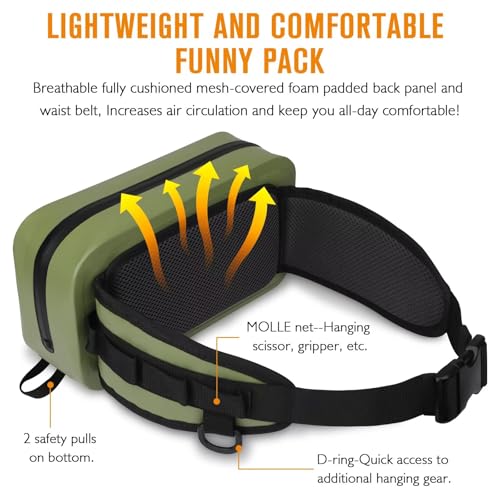 Waterproof Fishing Fanny Pack for Men 3.3L Fly Fishing Bag Chest Pack with Airtight Zipper Arme Green
