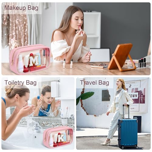 Birthday Gift for Kid Girl Women Initial Travel Makeup Bags Pink A