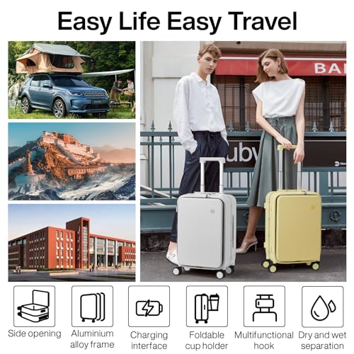 Large Checked Luggage with Cup Phone Holder and Charger Hard Shell Suitcases with Spinner Wheels