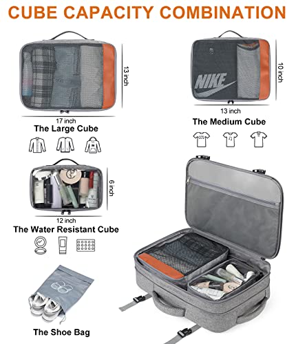 18" Expandable Carry On Travel Backpack With 4 Packing Cubes