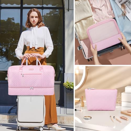 Weekender Bag for Women 21.5" Travel Duffel Large Carry On Bag 3PCS (3 Count)