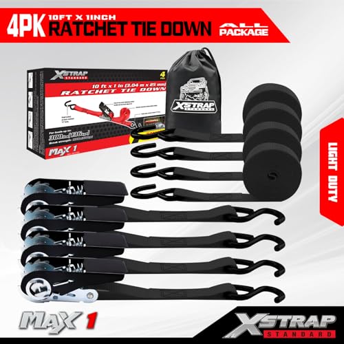 4 PK Ratchet Tie Down Straps (4 Count)