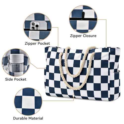 Beach Bag Large Beach Tote Bag for Women Waterproof Sandproof Swim Pool Bag With Zipper