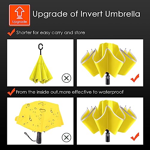 Inverted Umbrella Large Windproof Umbrellas for Rain Sun Travel Umbrella Compact with Reflective Stripe