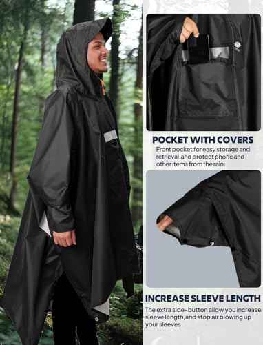 Hooded Rain Poncho for Adult Waterproof Lightweight Raincoat