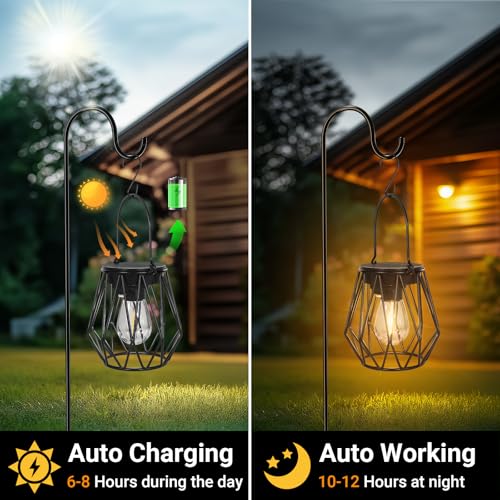 Solar Lanterns Outdoor Waterproof Hanging for Garden Decor (4 Count)