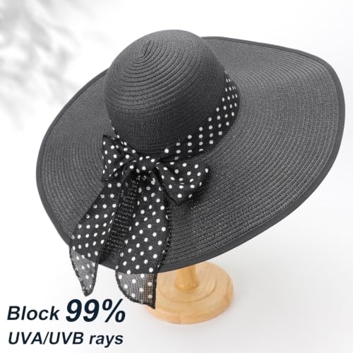 Wide Brim Sun Hat for Women Floppy Straw Hat Summer Beach Hats Fashionable Trendy Hats Sun Protection UPF 50+