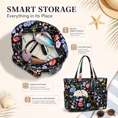 Waterproof Beach Tote Pool Bags for Women Ladies Extra Large Carry On Bag With Wet Compartment for Weekender Travel