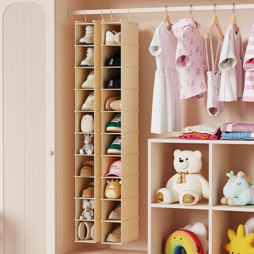 10 Shelf Hanging Shoe Shelf Organizer for Closet Beige