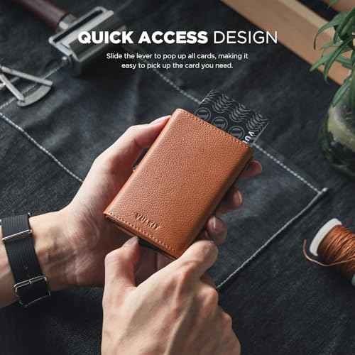 Pop up Card Wallet Minimalist Cash Wallets RFID Blocking Leather Smart Credit Card Holder with ID window for Men