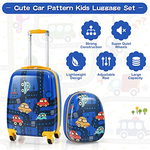 Kids Luggage 12" Toddler Backpack & 18" Travel Suitcase with Wheels (2 Count)