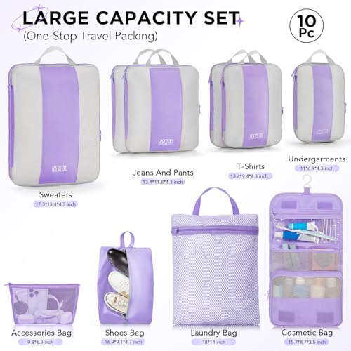 10 Set Compression Packing Cubes for Travel Essentials (10 Count)