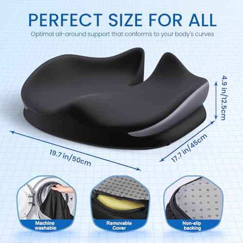 Large Seat Cushion for Office Chair Memory Foam Coccyx Pain Relief Cushion Pillow for Back Support Non