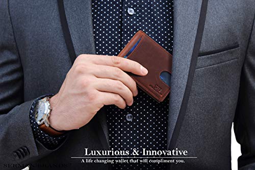 RFID Blocking Slim Bifold Genuine Leather Minimalist Front Pocket Wallets for Men with Money Clip Thin Mens