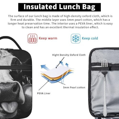 Cow Insulated Lunch Box for Women Men Cow Lunch Bag for Travel
