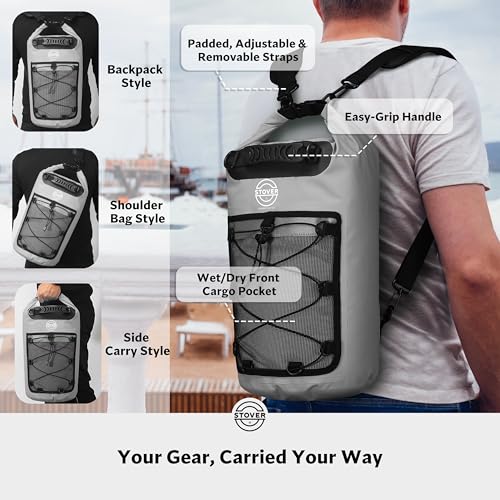 5/10/25/30/40L Waterproof Dry Backpack & Phone Case- Large Floating Dry Bag for Kayaking, Travel, Hiking, Fishing, Camping, Motorcycles & Beach, Heavy-Duty Roll Top Men/Women (Grey)
