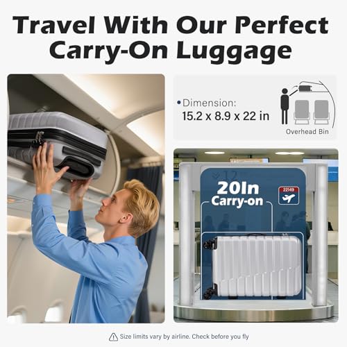 Carry On Luggage Airline Approved with Wheels Hard Shell Suitcase Spinner TSA Lock Telescopic Handle 20